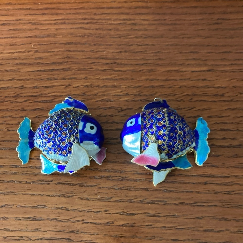 Articulated Cloisonne 2 Fish Vintage Christmas Ornaments